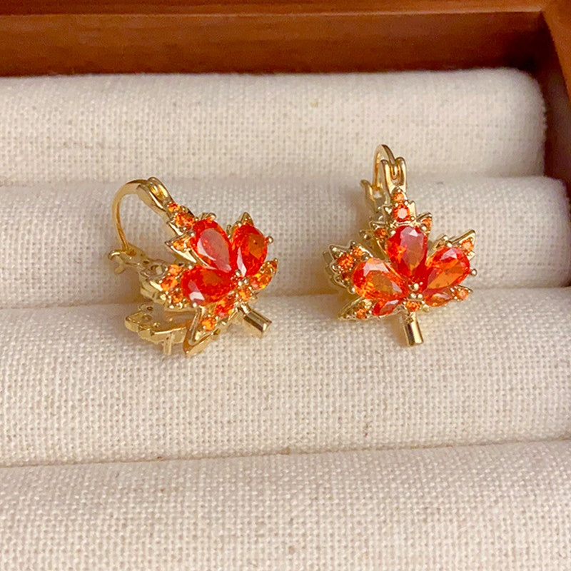 14K Gold-Plated Elegant Double-Sided Maple Leaf Earrings