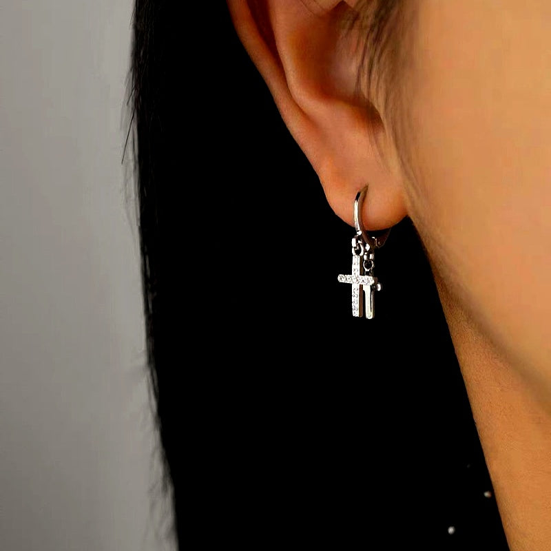 14K Gold-Plated Elegant Double Cross Earrings