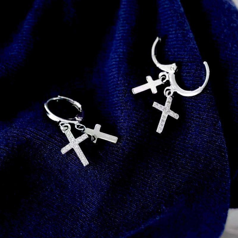 14K Gold-Plated Elegant Double Cross Earrings