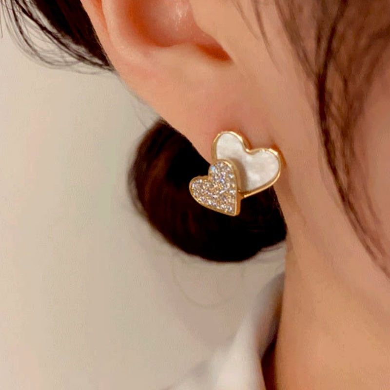 14K Gold-Plated Elegant Double Heart Stud Earrings