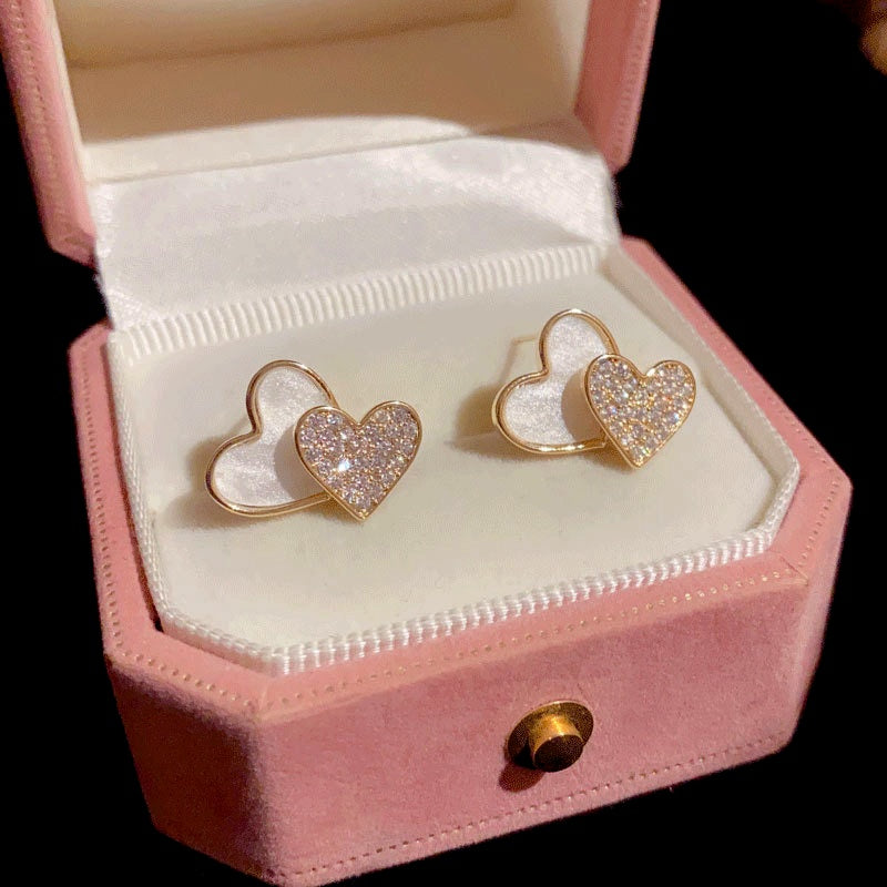 14K Gold-Plated Elegant Double Heart Stud Earrings