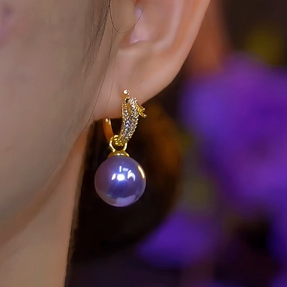 14K Gold-Plated Elegant Dragon-Shaped Diamond-Studded Pearl Earrings