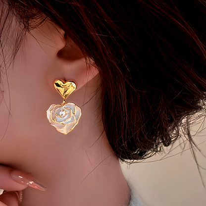 14K Gold-Plated Elegant Flower Heart-Design Earrings