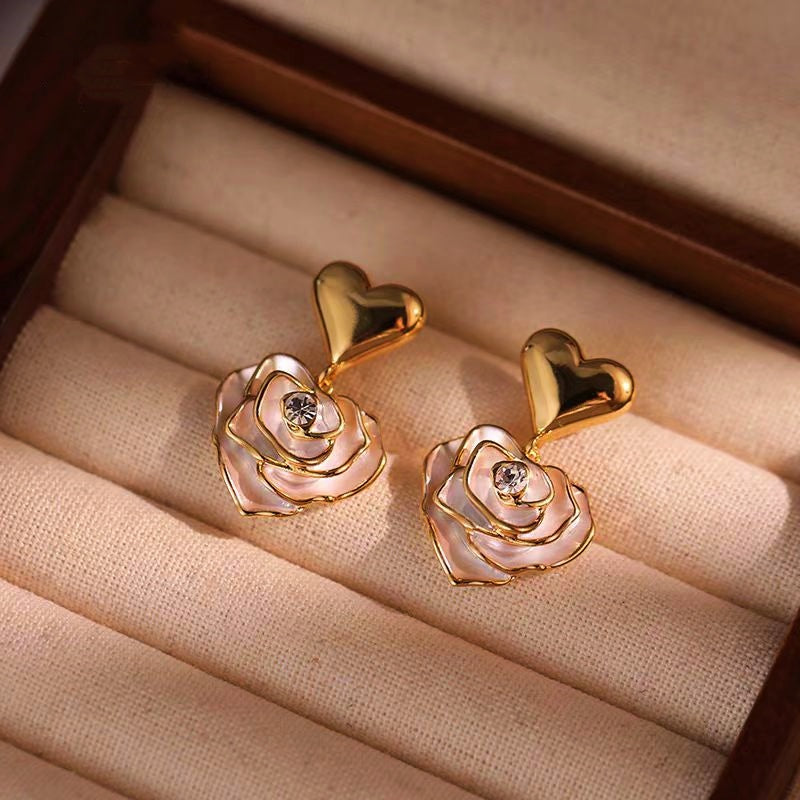 14K Gold-Plated Elegant Flower Heart-Design Earrings