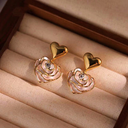 14K Gold-Plated Elegant Flower Heart-Design Earrings