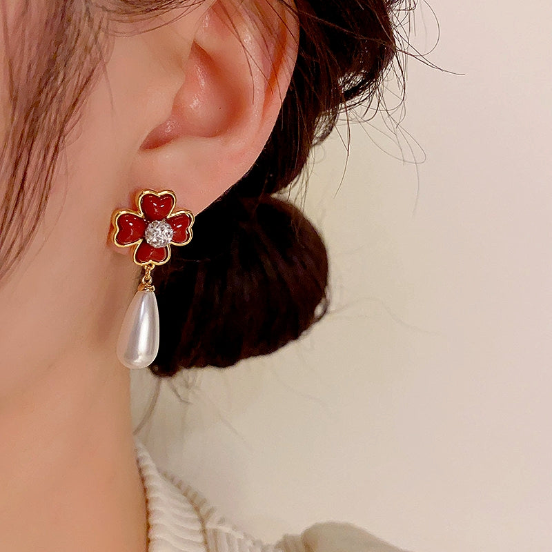 14K Gold-Plated Elegant Flower Pearl Earrings
