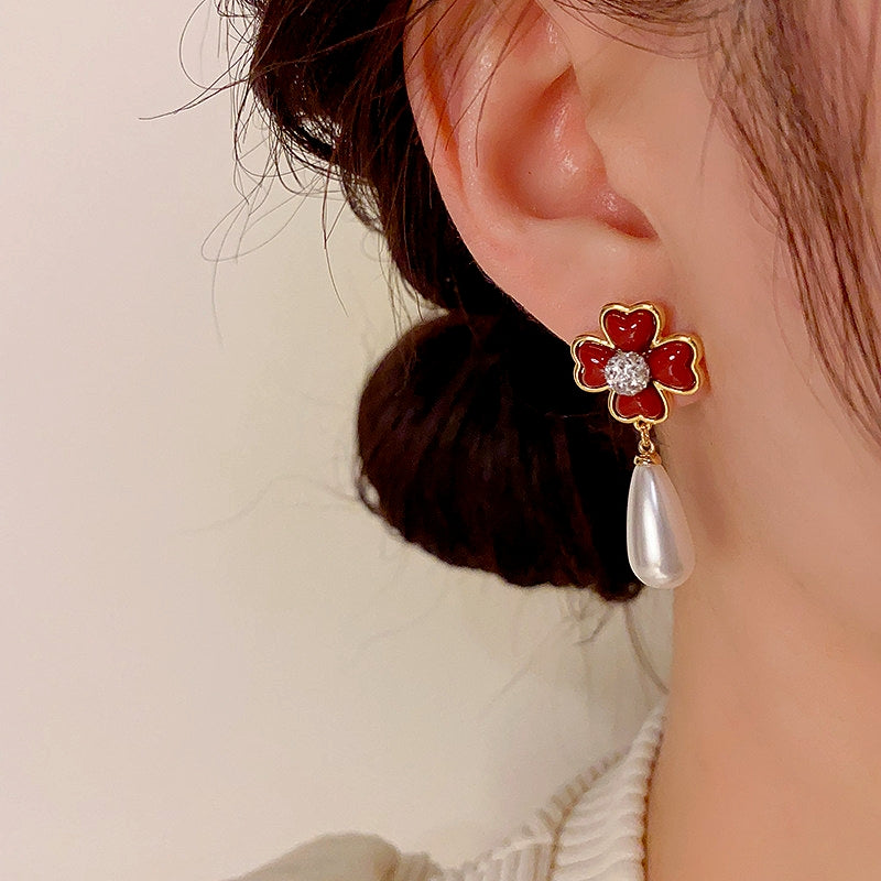 14K Gold-Plated Elegant Flower Pearl Earrings