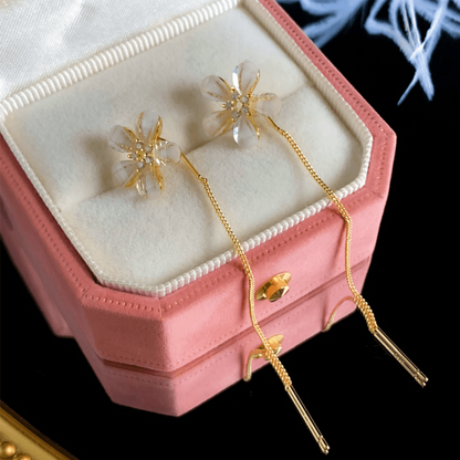 14K Gold-Plated Elegant Flower Tassel Threader Earrings