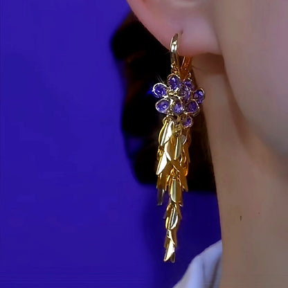 14K Gold-Plated Elegant Flower Wheat Tassel Earrings