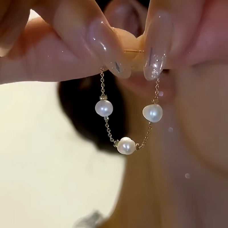 14K Gold-Plated Elegant Front And Back Pearl Earrings