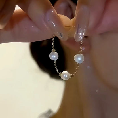 14K Gold-Plated Elegant Front And Back Pearl Earrings