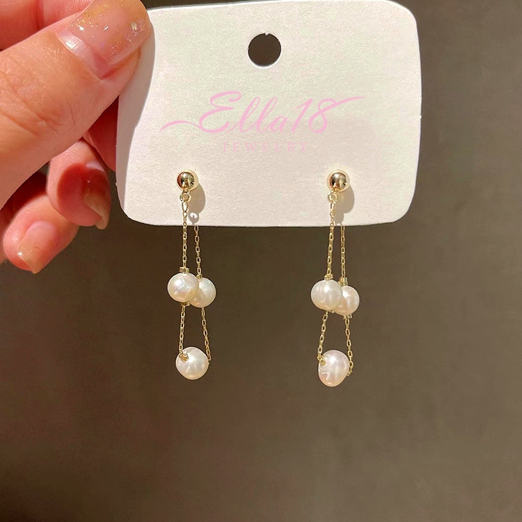 14K Gold-Plated Elegant Front And Back Pearl Earrings