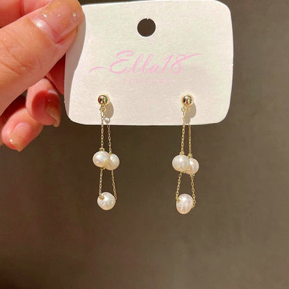 14K Gold-Plated Elegant Front And Back Pearl Earrings
