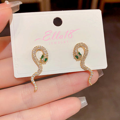 14K Gold-Plated Elegant Full Diamond Snake-Shaped Earrings