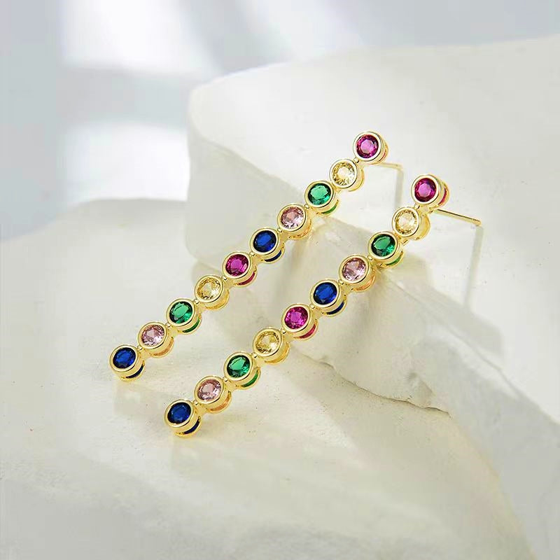 14K Gold-Plated Elegant Gemstone Tassel Earrings