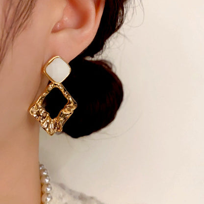 14K Gold-Plated Elegant Geometric Diamond Earrings