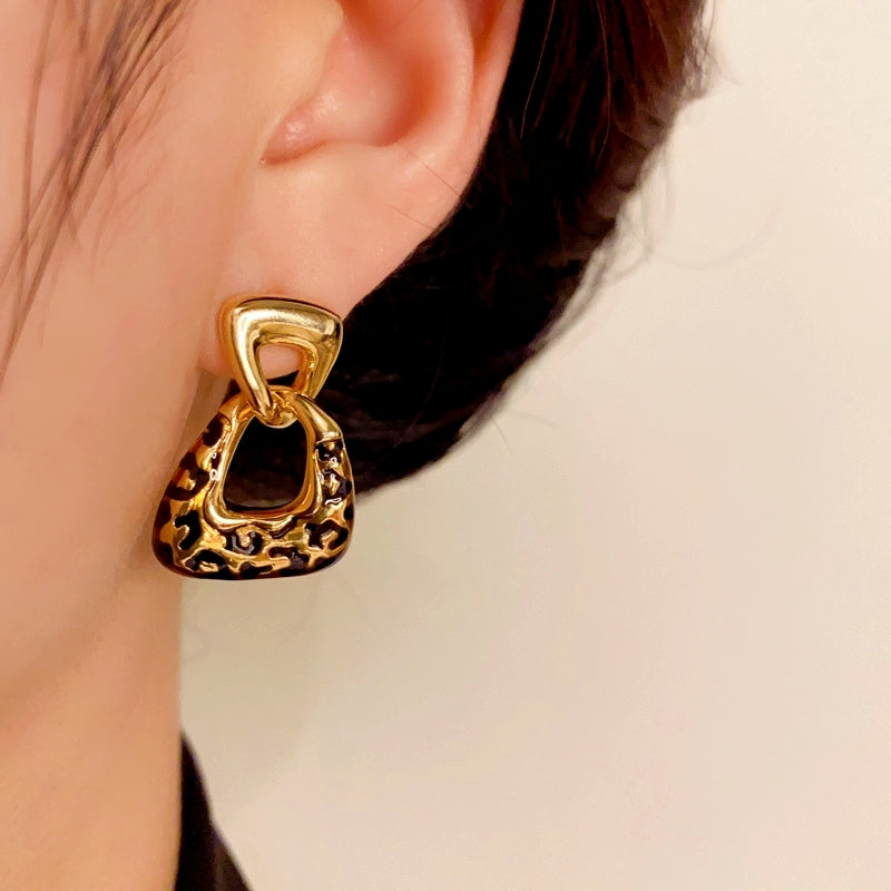14K Gold-Plated Elegant Geometric Leopard Print Earrings