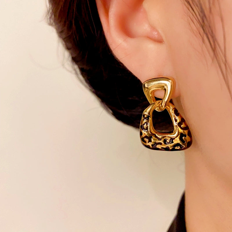 14K Gold-Plated Elegant Geometric Leopard Print Earrings