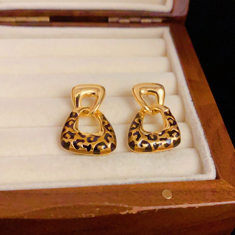 14K Gold-Plated Elegant Geometric Leopard Print Earrings