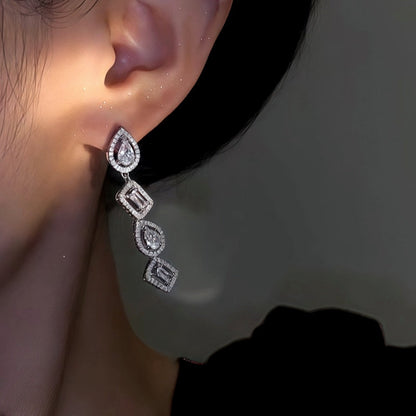 14K Gold-Plated Elegant Geometric Zircon Diamond Earrings
