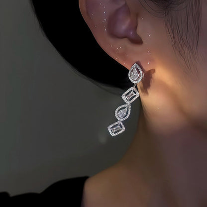 14K Gold-Plated Elegant Geometric Zircon Diamond Earrings