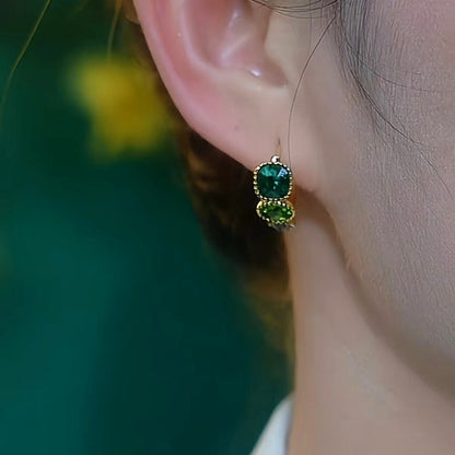 14K Gold-Plated Elegant Green Crystal Earrings