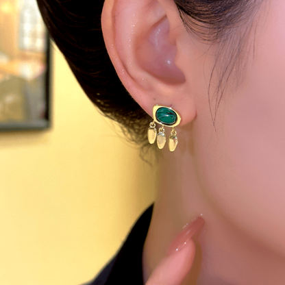 14K Gold-Plated Elegant Green Sequin Tassel Earrings