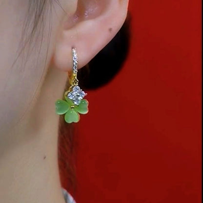 14K Gold-Plated Elegant Green Stone Flower Earrings
