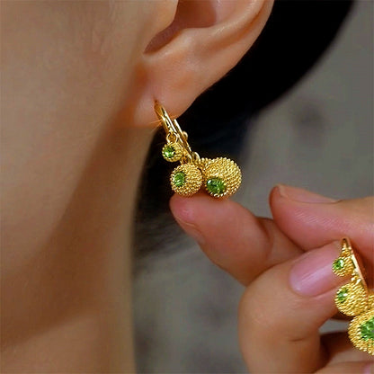 14K Gold-Plated Elegant Green Zircon Durian Earrings
