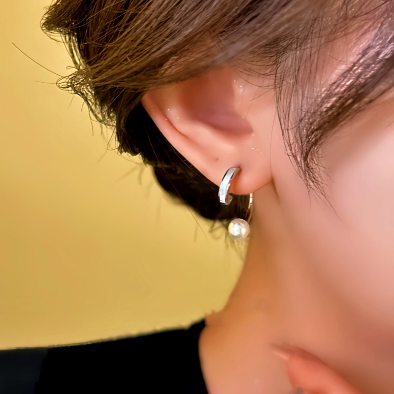 14K Gold-Plated Elegant Half-Circle Bead Earrings