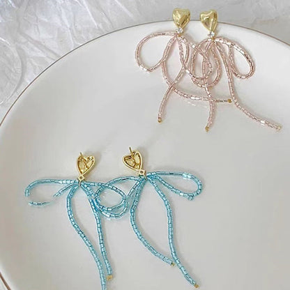 14K Gold-Plated Elegant Heart-Design Crystal Bow Earrings
