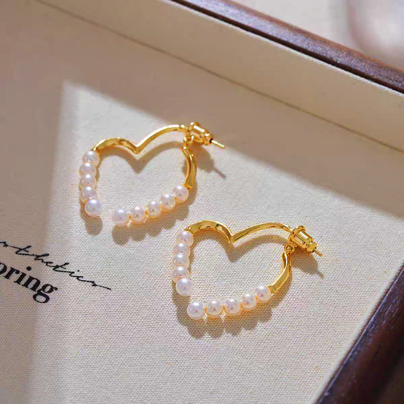 14K Gold-Plated Elegant Heart-Design Pearl Earrings