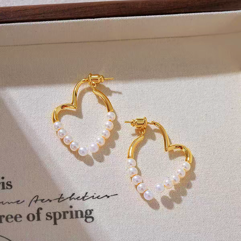 14K Gold-Plated Elegant Heart-Design Pearl Earrings