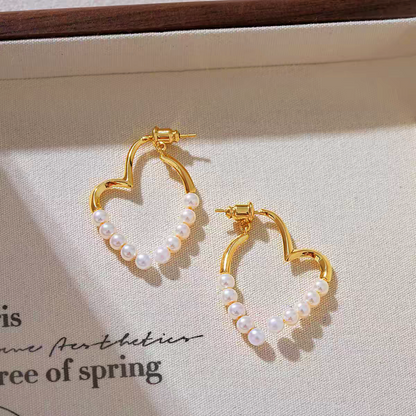 14K Gold-Plated Elegant Heart-Design Pearl Earrings