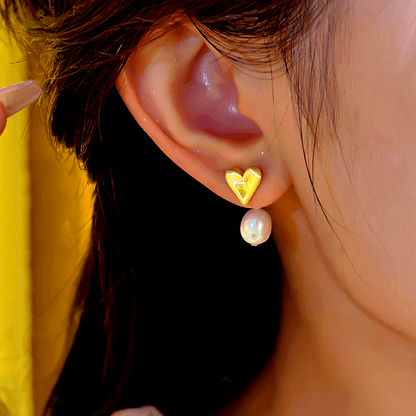 14K Gold-Plated Elegant Heart Design Pearl Earrings