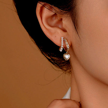 14K Gold-Plated Elegant Heart Pearl Earrings