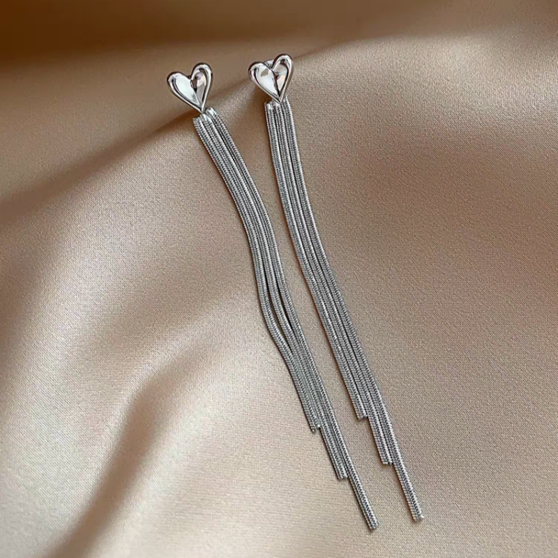 14K Gold-Plated Elegant Heart Tassel Earrings