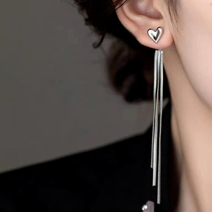14K Gold-Plated Elegant Heart Tassel Earrings
