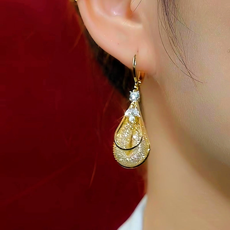 14K Gold-Plated Elegant Hollow Water Drop Earrings