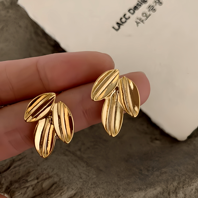 14K Gold-Plated Elegant Leaf Stud Earrings