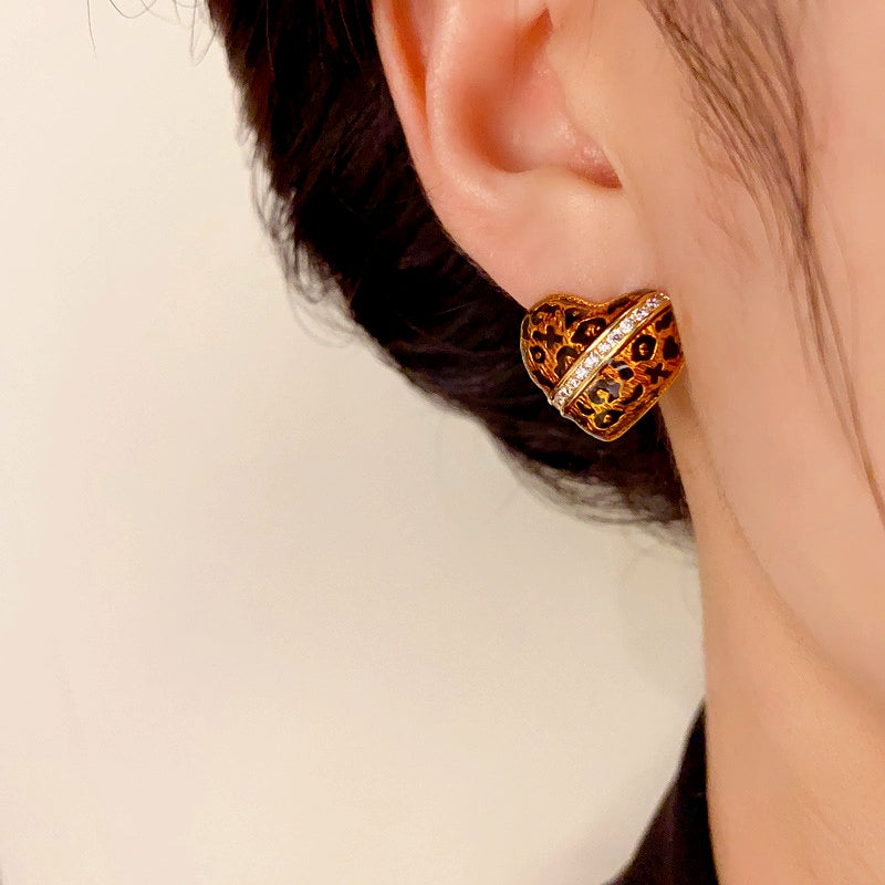 14K Gold-Plated Elegant Leopard Heart Stud Earrings