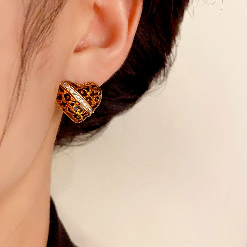 14K Gold-Plated Elegant Leopard Heart Stud Earrings