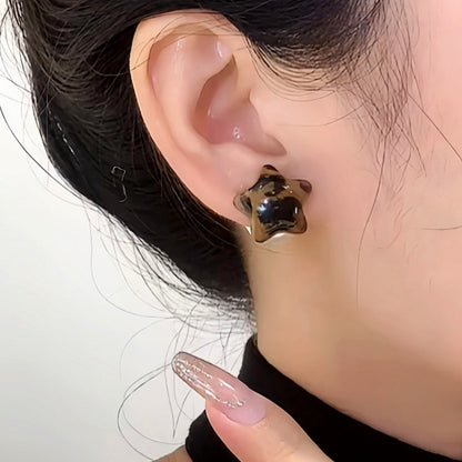 14K Gold-Plated Elegant Leopard Print Five-Pointed Star Pearl Earrings