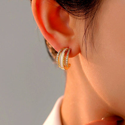14K Gold-Plated Elegant Oil-Drop Diamond Earrings