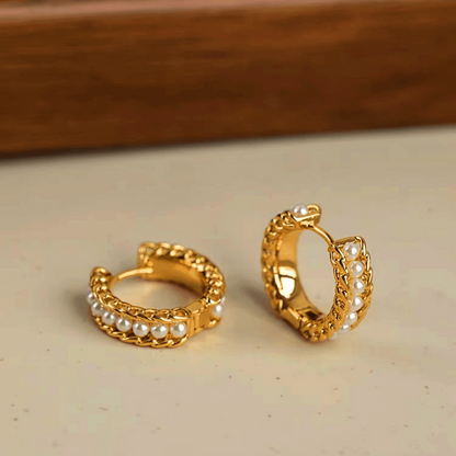 14K Gold-Plated Elegant Pearl Hoop Earrings