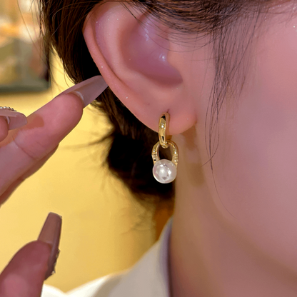 14K Gold-Plated Elegant Pearl Pendant Earrings
