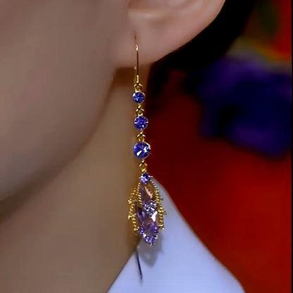 14K Gold-Plated Elegant Purple Crystal Diamond Tassel Earrings