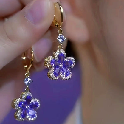14K Gold-Plated Elegant Purple Crystal Flower Earrings