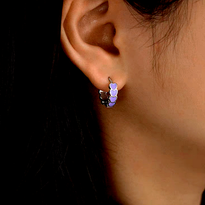 14K Gold-Plated Elegant Purple Heart Hoop Earrings