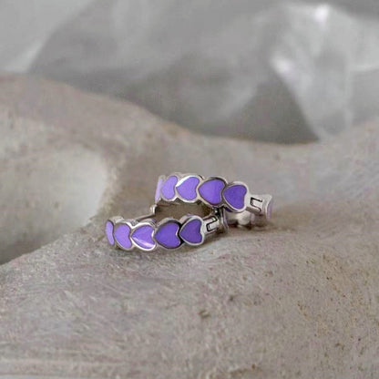 14K Gold-Plated Elegant Purple Heart Hoop Earrings